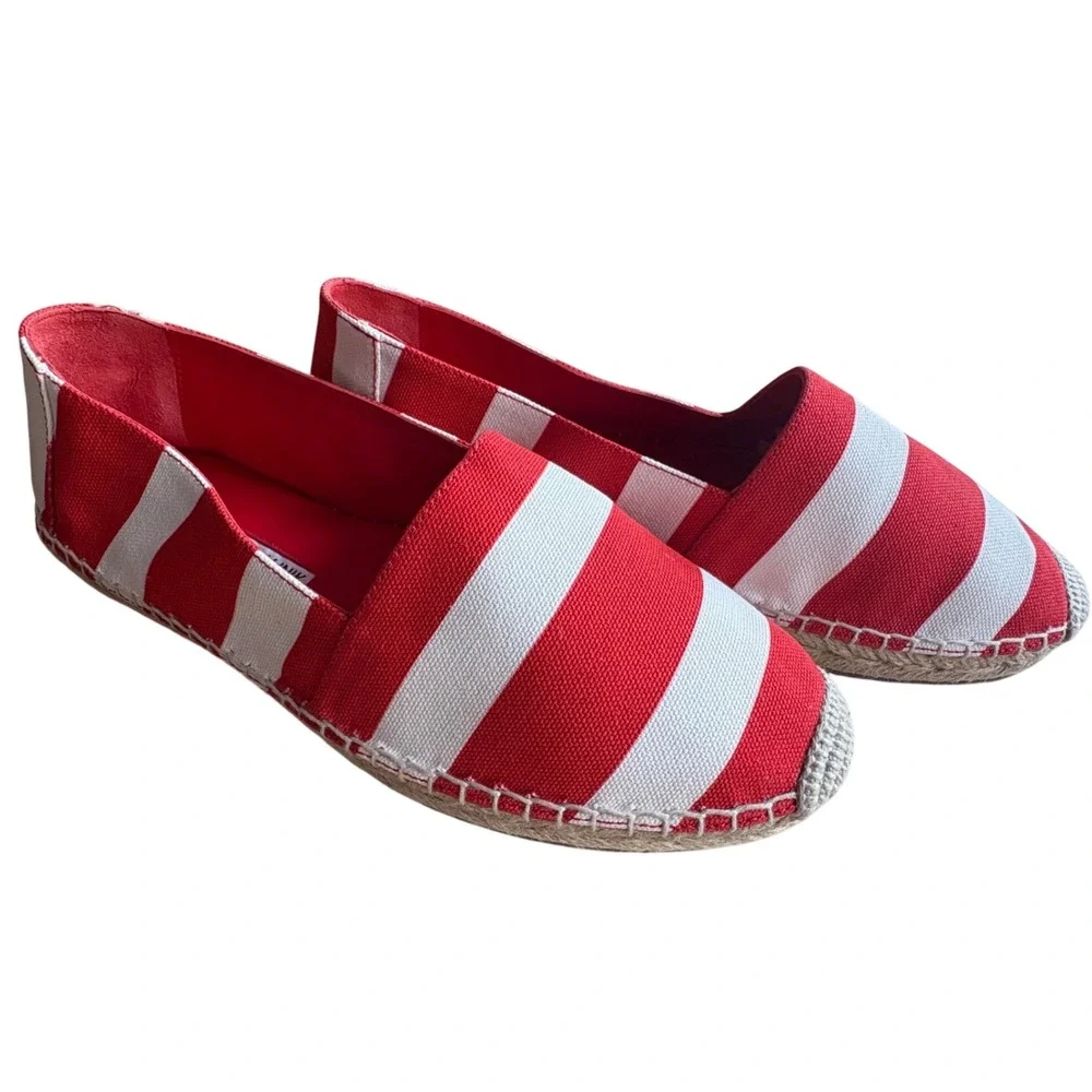 $645‎ MANOLO BLAHNIK Sombrille Canvas Espadrille Red White Stripe Shoe US7/EU37